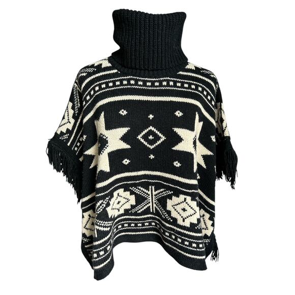 Polo Ralph Lauren‎ Size Large Wool Blend Fringe Native American Poncho Sweater - Picture 1 of 8